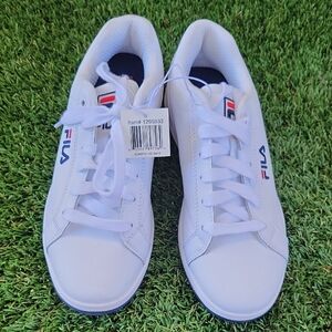 Fila Classic White Sneakers with Blue and Red Accents